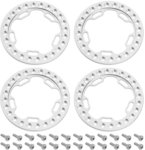 4 STK. 1,9 Zoll Beadlock-Felgen Inkl Schrauben Kompatibel mit TRX4/SCX10/90046/D90/90048 für 1:10 RC Crawler Axial Silber