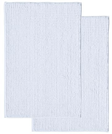 Decomira Tapis de Bain Antidérapant en Chenille | Super Absorbant et Lavable en Machine | pour la Salle de Bain, Douche, Baignoire ou comme Tapis WC | Blanc - 50x80 cm (2pcs)