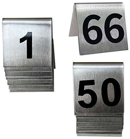 V3VOGUE Stainless Steel Table Number Signs 1-50, Tent Style, Double Side Numbers, Durable for Weddings, Restaurants, Cafes, Conference Lectures