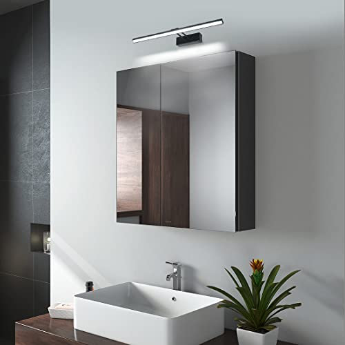 EMKE Spiegelschrank Bad mit Beleuchtung Badezimmer Spiegelschrank Spiegelschrank Bad mit Spiegelleuchte 40cm Kaltweiß Licht, Badschrank mit Doppelseitiger Spiegel (Schwarz-60x65x14cm)