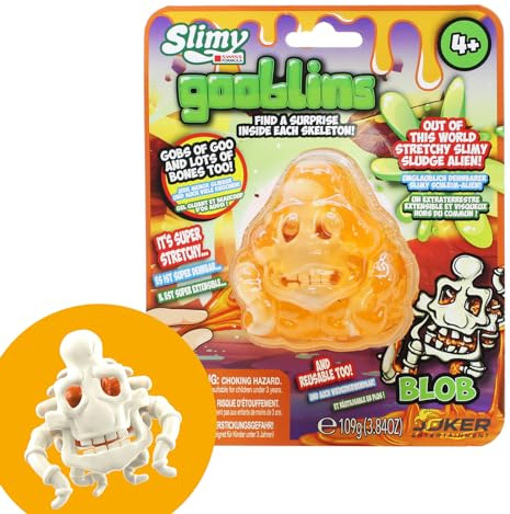 SLIMY Gooblins | schleimige Ghost Schleim Monster | 100g super dehnbarer Original Slimy Slime | mit lustig gruseligen Skeletten zum Entdecken und Sammeln | Knetspielzeug (3 Jahre), Farbe:Orange