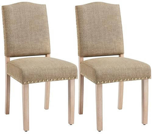 Yaheetech Lot de 2 Chaises de Salle à Manger à Haut Dossier Chaises de Cuisine Pieds en Bois Massif Design Classique avec Boutons Bronzés Fauteuils et Chaises pour Salon Sièges Rembourrés Kaki