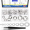 Glarks Set di 210 rondelle metriche M2 M2.5 M3 M4 M5 M6 M8 M10 M12 304 in acciaio inox dentato interno stella lock rondelle con 1 pinzette