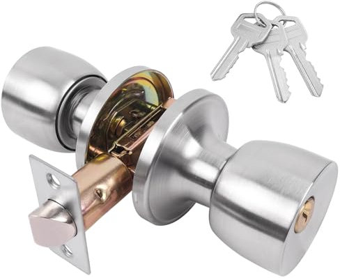 GSCHENGZHI Exterior Door Knob Lock Satin Nickel Door Knob with Lock and Key Door Locks for Bedrooms Door Hardware & Locks 1Pack Silver Door Knob