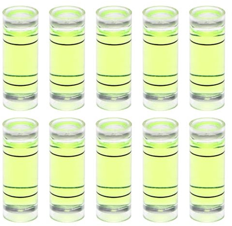 sourcing map 10pcs Cylindrical Bubble Level 9x25mm Mini Bullseye Spirit Levels for Leveling Camera Tripod Telescope Workshop Turntable Pictures Frame, Green