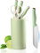Kitchen Knife Set, 5 Pieces Professional Chef Knife Set with Universal Knife Block, Non-Stick Sharp Stainless Steel Cooking Knife Set with Sharpener Scissors for Cutting Slicing Dicing (Green)