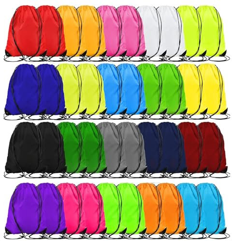ASMIZ 40 Pack Kids Drawstring Bags Bulk, Drawstring Gym Backpack, Waterproof Drawstring Sports Bag for Children School Travel Picnic Storage Travel Bags Gift (20 Colors)