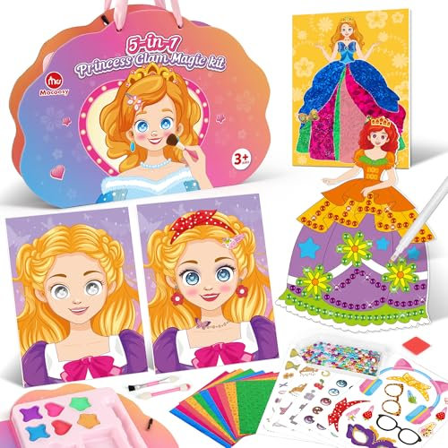 Mocoosy 5 en 1 juego de maquillaje y disfraces de princesa, papel muñeca kits de actividades artesanales para niñas, libro de pegatinas para pintura de diamantes viaje juguete regalo para niño de 3-10