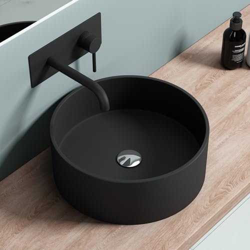 doporro Aufsatzwaschbecken rund Colossum804 matt Anthrazit Ø 40 cm Mineralguss Waschbecken ohne Armaturloch
