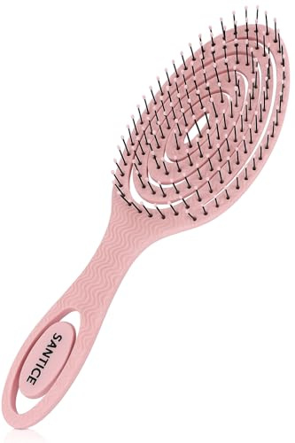 Santice Bio Haarbürste, Entwirrbürste geeignet für alle Haartypen, Kopfhaut Massagebürste, klimaneutrale Bürste, Haarbürste ohne Ziepen (Flieder)