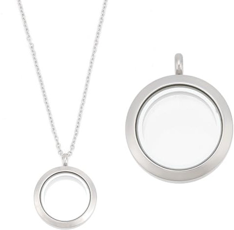 DELORIGIN 2 Stück Runde Foto Charm Halskette Medaillon Anhänger Aus Edelstahl Kristall Doppelseitiger Rahmen Memory Medaillon Runder Charm Für DIY Hochzeitsschmuck Innen: 17.5mm