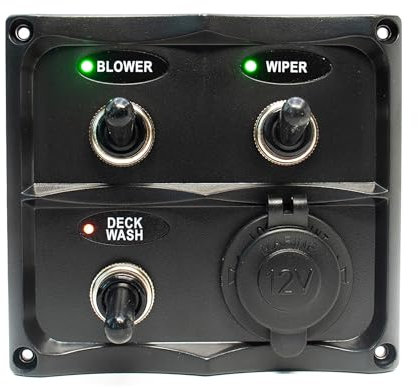 BAYWATT IP67 - Panel interruptor de 3 vías impermeable con LED basculante bicolor, toma de encendedor de cigarrillos, 12/24 V para barco, velero, semirrígido, anexo inflable, (TSP3WP)