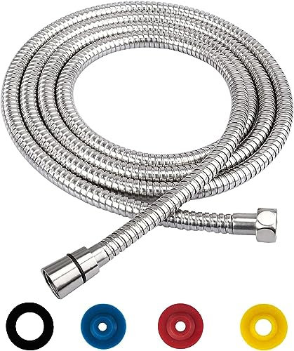 PacuM Shower Hose 2m Shower Pipe Smooth Shower Head Hose 1/2 Inch Universal Replacement Shower Hose Extension Silver Stainless Steel with 4 Washers for Bidet Sprayer, Chrome