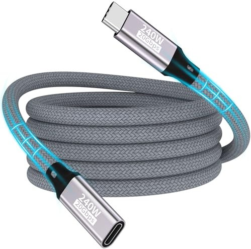 Cable de extensión USB C,1M 20 Gbps/240 W/5K@60Hz extensor USB C 3.2,4K@144Hz,cable de extensión de video tipo C macho@hembra compatible con iPhone 16/Plus/Pro/Pro Max/iPhone 15/MacBook Pro/iPadPro