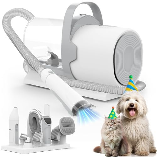 Aspirador de aseo de perros, kit de cuidado de mascotas, lijadora de uñas para perros, vaso de polvo de 2,5 l, 7 herramientas de cuidado de perros, aspiradora 11000 Pa para quitar el inodoro,