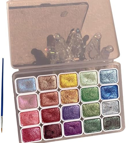 NYXIFYLO Shimmer Metallic Watercolor Paint Set, Shifting Metallic Watercolor Paints for Art and Craft, 20 or 24-Color Palette with Outline Pen (B (20 Colors))