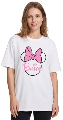 Disney Womens White Short Sleeved T-Shirt | Bride Hen Party Graphic Tee | Mickey Minnie Mouse Ears Design | Bachelorette Celebration Apparel Princess Fan Gift for Her