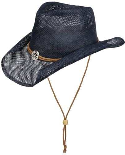 LIPODO Sombrero de Paja Vescadosa Western Mujer/Hombre - Verano Vaquero Sol Primavera/Verano - L (58-59 cm) Azul Oscuro