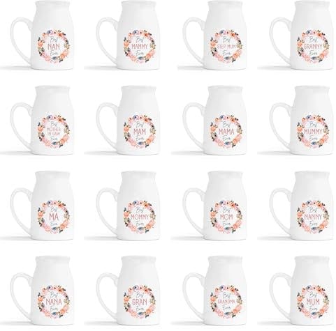 Mothers Day Milk Jug Vase - Best Mum Ever Flower Wreath Ceramic Personalised Vase - Mothers Day Mum Mom Mummy - White Vase 450ml
