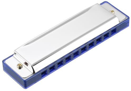 QUARKZMAN Mundharmonika 10 Löcher 20 Töne C-Dur Mundharmonika Mund Musikinstrument Spielzeug für Erwachsene Anfänger Bildung (Blau Silber)