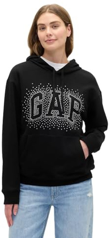 GAP Women's Logo Hoodie Hooded Pull-on Sweatshirt, Black Shine, XL
