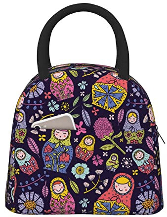NUYFVG Lunch Bag Insulated Russian Nesting Dolls Matryoshka Lunch Box Reusable Waterproof Lunch Tote Bag for School Work College Outdoor Travel Picnic, 10l