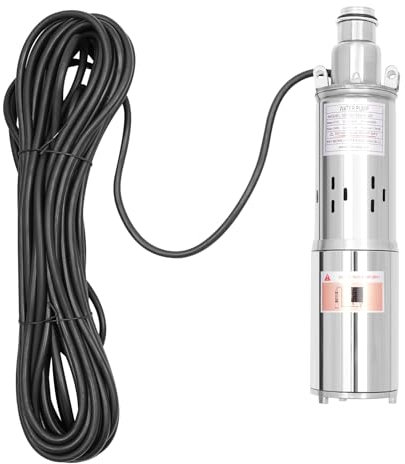 Fridgestea 180W Tiefbrunnenpumpe 12V 1200 L/h, 2.5cm Edelstahl Brunnenpumpe mit 17m Kabel, Tauchpumpe Förderhöhe max. 20 m für Brunnen/Zisternen/Schächten/industrielle