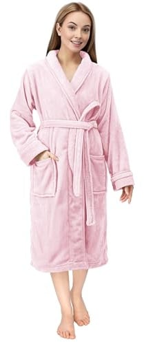 Luxe Doux Robe de Chambre Femme Polaire Col Châle Douillet Peignoir de Bain