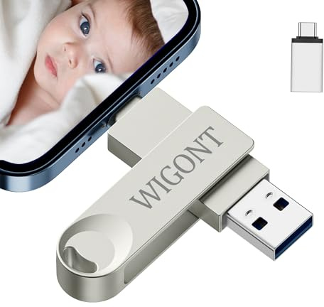 WIGONT USB Stick 128GB,Speicherstick für Handy Speichern von mehr Fotos und Videos zu Speichern, All Metal Gibt mehr Speicherplatz auf Ihrem Telefon Frei. USB Stick Kompatibel mit i0S/Android/PC.