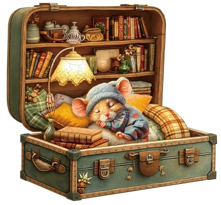 Jigfoxy Holzpuzzle für Erwachsene, Schlafende kleine Maus Holz Puzzle, einzigartiges Tierpuzzle aus Holz, Geschenk zu Weihnachten für Familie und Freunde, L-34 * 32cm-240Teile