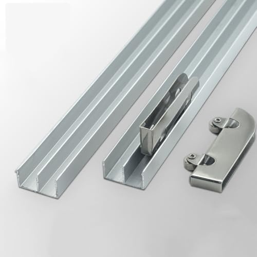 KGPGNYMYHA Schiebetür Schiene mit Rollen Doppeltür Schiebetürschiene 5mm Unterschränke Bausatz Aluminium Schiebetür Beschlagset 150cm-60in Silber