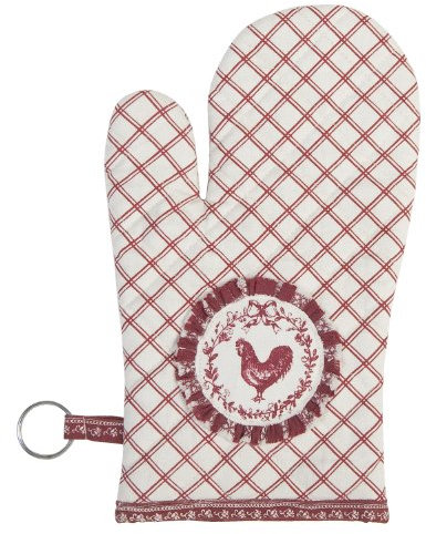 Clayre & Eef TAP44R The Animal Parade Kochhandschuh Ofenhandschuh Hahn Brosche Rot Weiss 16 x 30 cm