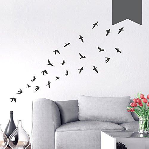 WANDKINGS Wandtattoo Vogelschwarm 45 x 48 cm dunkelgrau - erhältlich in 33 Farben