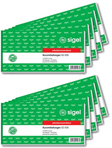 SIGEL SD008/10 Kurzmitteilungsblock 1/3 A4 quer, 2x40 Blatt, selbstdurchschreibend, 10er Pack, aus nachhaltigem Papier