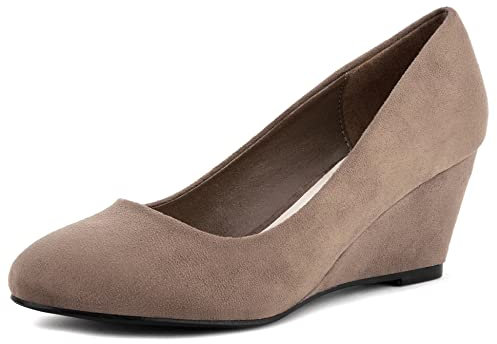 Greatonu Women's Formal Office Wedge Platform Mid Heel Dress Court Shoes Taupe UK 7