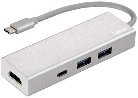 Hama USB 3.1 Type-C Hub, 3-fach, mit HDMI-Port (2x USB-A, 1x USB-C, 5 Gbit/s Super-Speed, 4k Ultra-HD, für PC/Mac/Laptop/Tablet m. USB-C/Thunderbolt 3, Aluminium) externer USB-Verteiler, Multi-USB-Hub, Weiß, 00135756