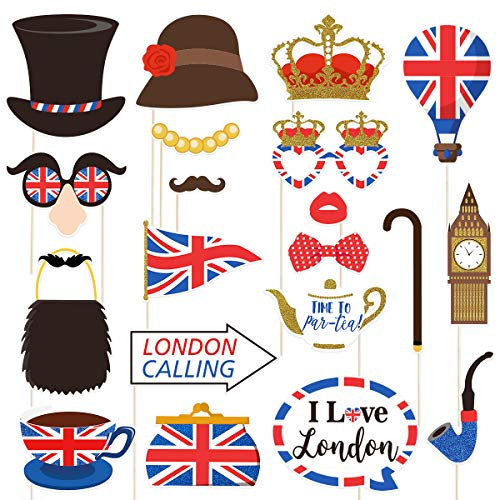Amosfun 20 stücke Britische Flagge Photo Booth Requisiten Britische London Thema Ausschnitte National Day Party Favors für British National Day Festival Party Dekoration