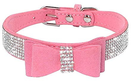 haoyueer Strass-Hundehalsband, niedlich, schillernd, funkelnd, weiches Wildleder, für Hunde und Katzen, Strass-Halsband mit Kristalldiamanten (XS, Rosa-1)