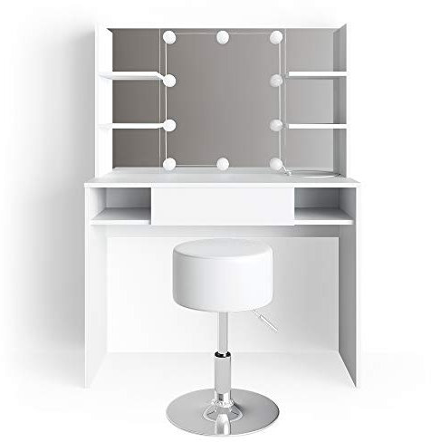 Vicco Schminktisch Daenerys, Weiß, 99 cm mit LED Beleuchtung und Hocker