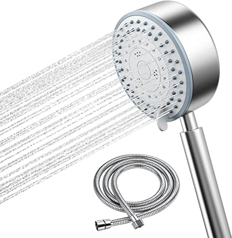 Shower Head with Hose, VOLUEX Handheld High Pressure Universal Fitting 5 Spraying Setting Shower Head and 2m Universal Shower Hose for Bath Shower