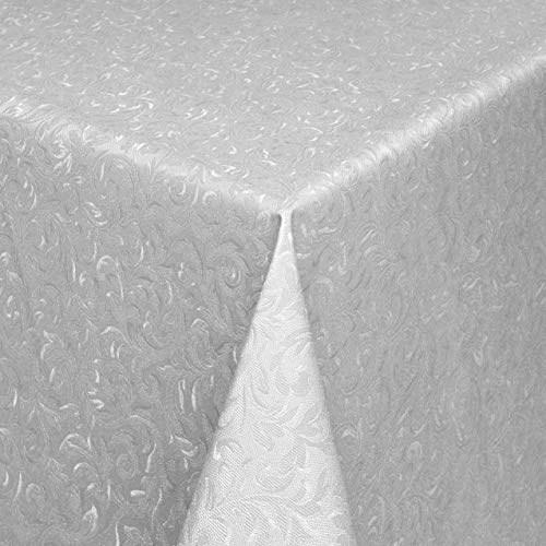 KEVKUS Wachstuch Tischdecke Damast geprägt 03032-11 floral grau wählbar in eckig rund oval (Rand: Paspel (mit Kunststoffband), 130 x 170 cm oval)