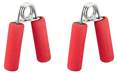 Relaxdays Fingertrainer im 2er Set, Schaumstoff Griffpolster, Griffkraft Trainer, Fingertraining, Eisen Feder, rot, 12 x 9,5 x 3 cm