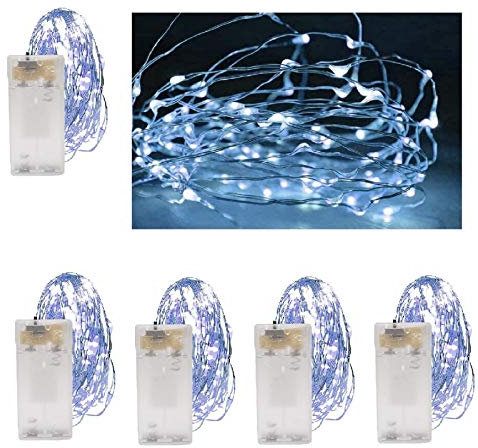 Vanorell 5 x 20 LED Drahtlichterkette kaltweiß batteriebetrieben Lichterkette mit Batterie und Timer Draht Lichterkette