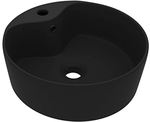 vidaXL Lavabo de Luxe avec Trop-plein Vasque à Poser de Toilette Lave-mains de Salle de Bain Salle Cosmétique Maison Noir Mat 36x13 cm Céramique
