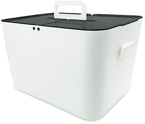 Medical Box Storage Box, First Aid Box, Portable Medicine Container Box, Medicine Tin with Double Layer and 4 Compartments, Home Office Car School Multifunctional Organizer Box White | 29x20.5x18cm