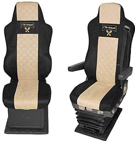 Adomo LKW Sitzbezüge für Man TGX, TGA, TGS, TGL, TGM bis 2020 mit 1 Gurt schwarz beige Old Skool