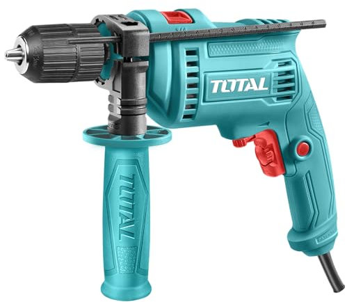 TOTAL - Taladro Percutor Profesional - 680W Potencia - Velocidad Variable 0-3000 RPM - Mandril 2-13 mm Sin Llave - Martillo y Avance/Retroceso - Ideal para Piedra y Cemento, Azul Total, 2000W, Metal