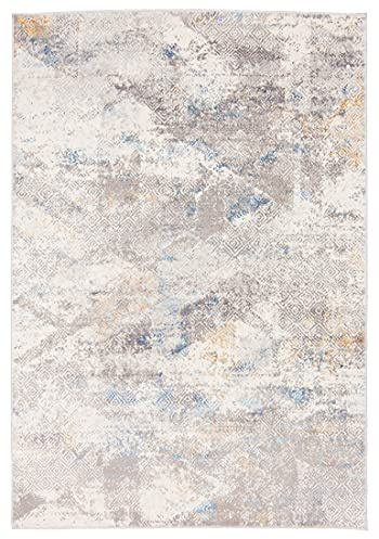 Carpeto Teppich Wohnzimmer 160x220cm Creme Abstrakt Weich Pflegeleicht Blau | Teppich für Schlafzimmer Esszimmer Büro Beige Fußbodenheizungsgeeignet Reinigungsmittelbeständig Kurzflor Leicht zu Reinigen