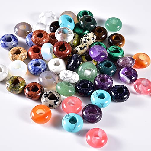 Asingeloo Natural Multicolor Stone Beads Großes Loch (5-6 Mm) Polierte Europäische Rondelle-Perlen Für Charm-Armbänder, Schmuckherstellung, 8 x 14 Mm, Packung Mit 50 Stück
