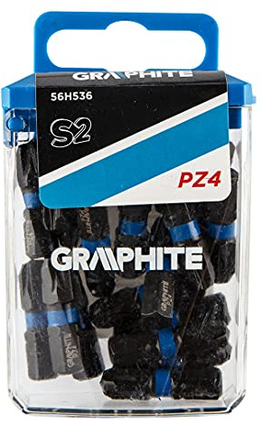 GRAPHITE Schlagbits PZ4 x 25 mm, 20 Stück, 1/4“ Sechskant-Aufnahme, S2-Stahl, in Kunststoffbox